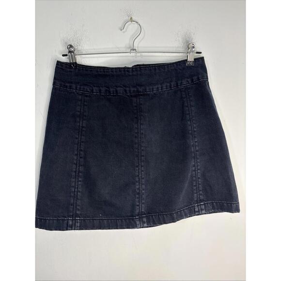 Free People Black Denim Mini Skirt, Size 8 W31”L16” Boho Moto Grunge Y2K - Picture 1 of 7